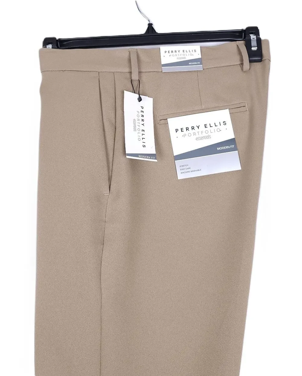 Perry Ellis Mens Modern Fit Dress Pants 33x30 Beige Elmwood Solid Stretch Twill